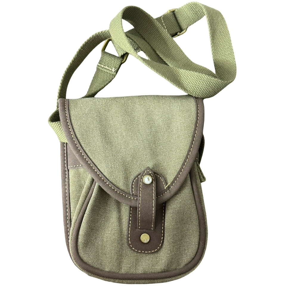 Cargoit Canvas Crossbody small Bag green Leather‎ Patch Adjustable 5.5x7x2"